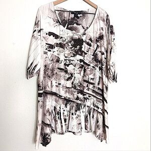 Style & Co. Abstract Floral Print Ruffle Front Blouse size 2X